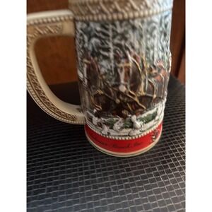 Budweiser Christmas Beer Stein Collectible Holiday Scene Horses Wagon
